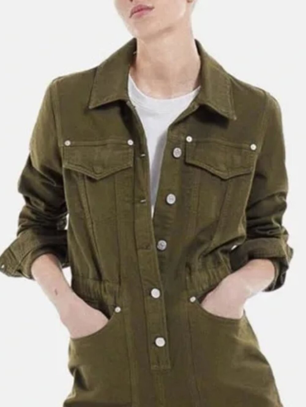 THE KOOPLES Utility jumpsuit Olive Khaki Denim Cute Military Coveralls Pants M 6 - Picture 10 of 14